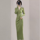 赫本风御姐针织连衣裙女2025春季 新款 高级感时尚 法式 修身 显瘦裙子