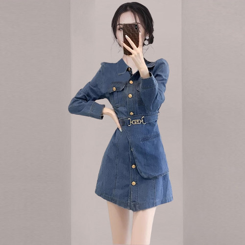 法式气质高级感洋气牛仔连衣裙女
