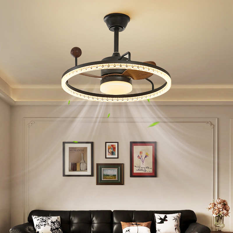 设计师餐厅吊灯吊扇灯创意新款木纹色款中古风静音护眼一体风扇灯