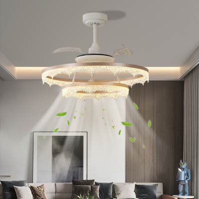 客厅隐形风扇灯现代轻奢高级感水晶餐厅卧室吊扇灯家用一体电扇灯