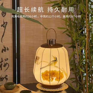 新中式复古台灯卧室床头手绘氛围无线充电茶室书房中国风手提装饰