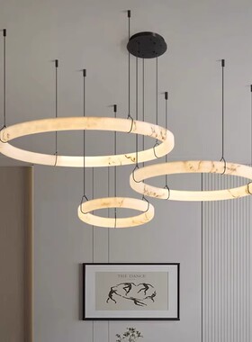 西班牙仿云石客厅吊灯法式轻奢别墅复式楼主灯大气大厅高档圆环灯