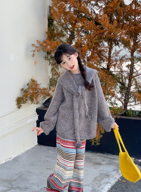 NONO CHILD秋冬女童套头针织毛衣围脖毛衣两件套/彩色针织裤