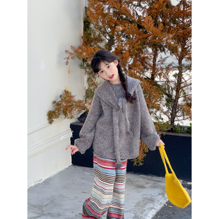 彩色针织裤 NONO CHILD秋冬女童套头针织毛衣围脖毛衣两件套