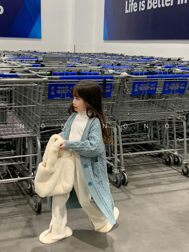 NONOCHILD女童秋冬长款针织开衫