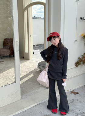NONO CHILD 女童秋款韩版气质时髦套装连帽长袖裤裙喇叭裤两件套
