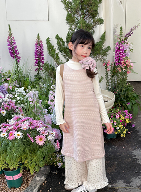 NONO CHILD春季2025春夏女童针织镂空背心裙叠穿连衣裙/碎花长裤