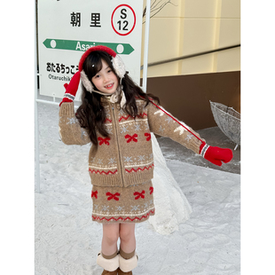 加厚提花圣诞毛衣套装 复古费尔岛羊毛针织开衫 CHILD女童冬季 NONO