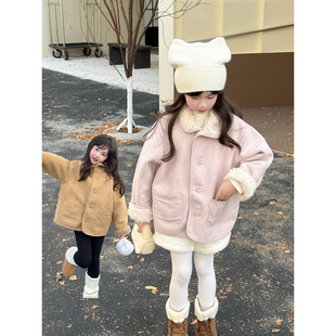 麂皮绒设计感双面穿外套皮毛一体羊羔绒夹克 女童冬季 NONO CHILD