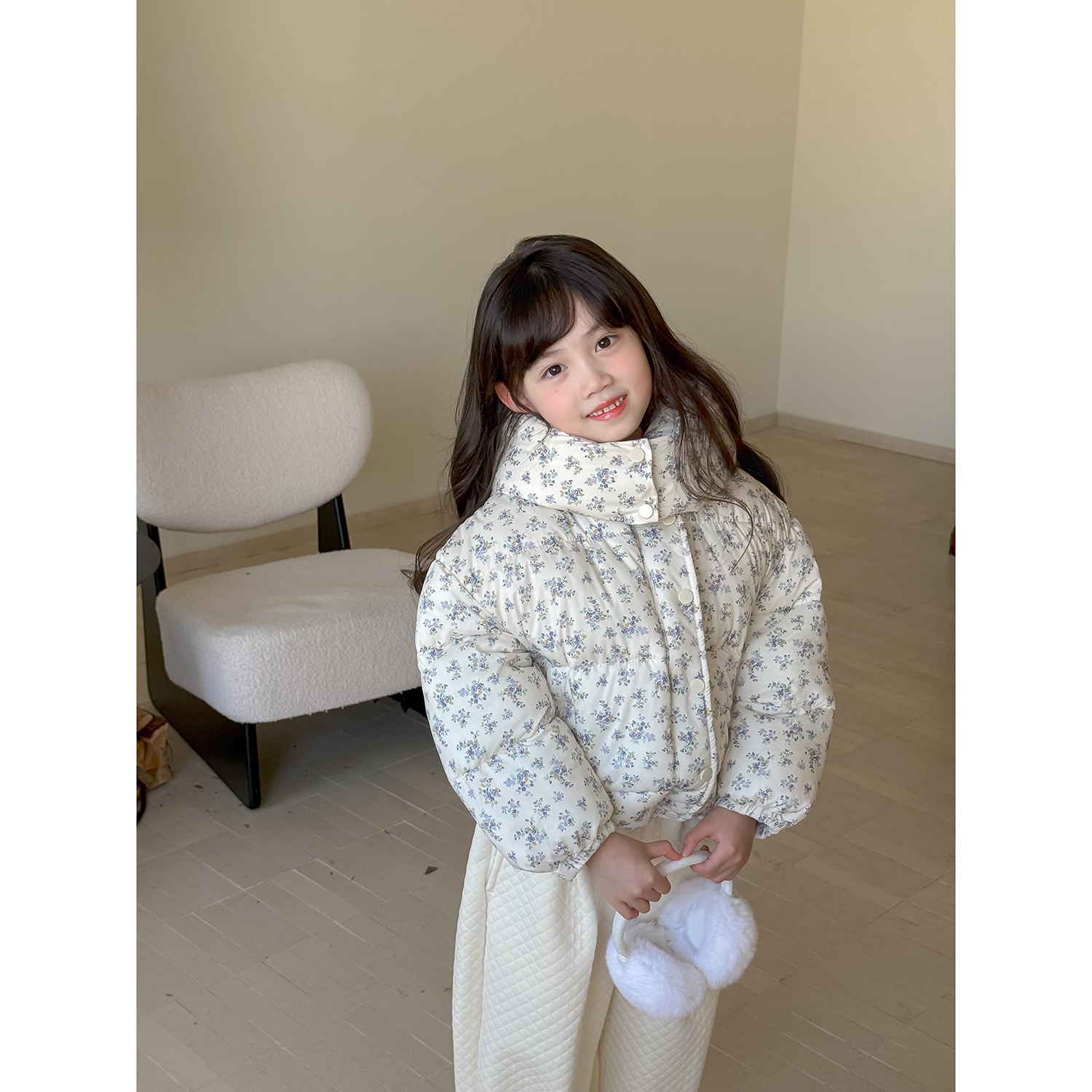 NONO CHILD 女童冬款韩风碎花加厚棉外套连帽保暖外套