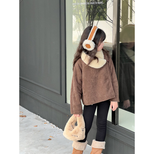 夹克 女童秋冬时髦麂皮绒羊羔毛加厚外套保暖时髦短款 NONO CHILD