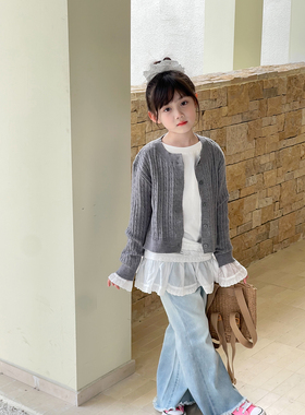 NONO CHILD 女童春装2025韩版绞花短款针织开衫洋气百搭小外套