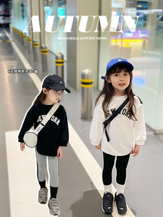 CHILD 女童百搭套头长袖 2023秋季 儿童两色字母T恤 上衣 新款 NONO