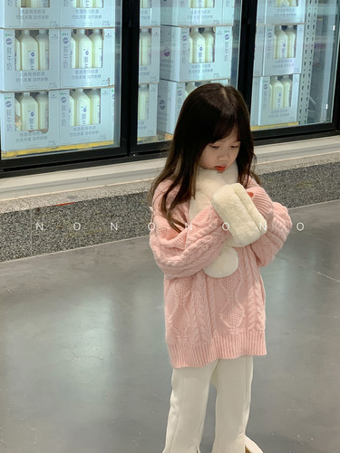 NONOCHILD秋冬女童粉色针织毛衣