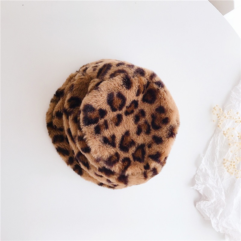 NONO CHILD 秋冬新款儿童豹纹毛绒保暖渔夫帽儿童渔夫帽毛绒盆帽