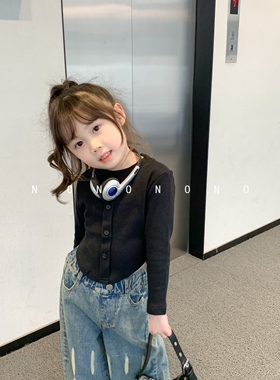 NONO CHILD 春季2023洋气套头打底上衣 女童修身长袖短款T恤