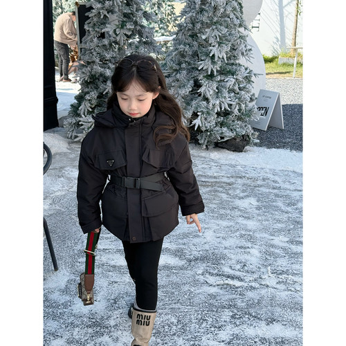 NONO CHILD 2024冬女童连帽收腰90鸭绒羽绒服外套儿童派克服