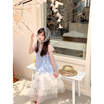 女童夏季甜美短袖花边两件套