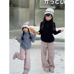 百搭休闲长裤 NONO 加绒加厚牛仔裤 女童秋冬时髦豹纹直筒裤 CHILD