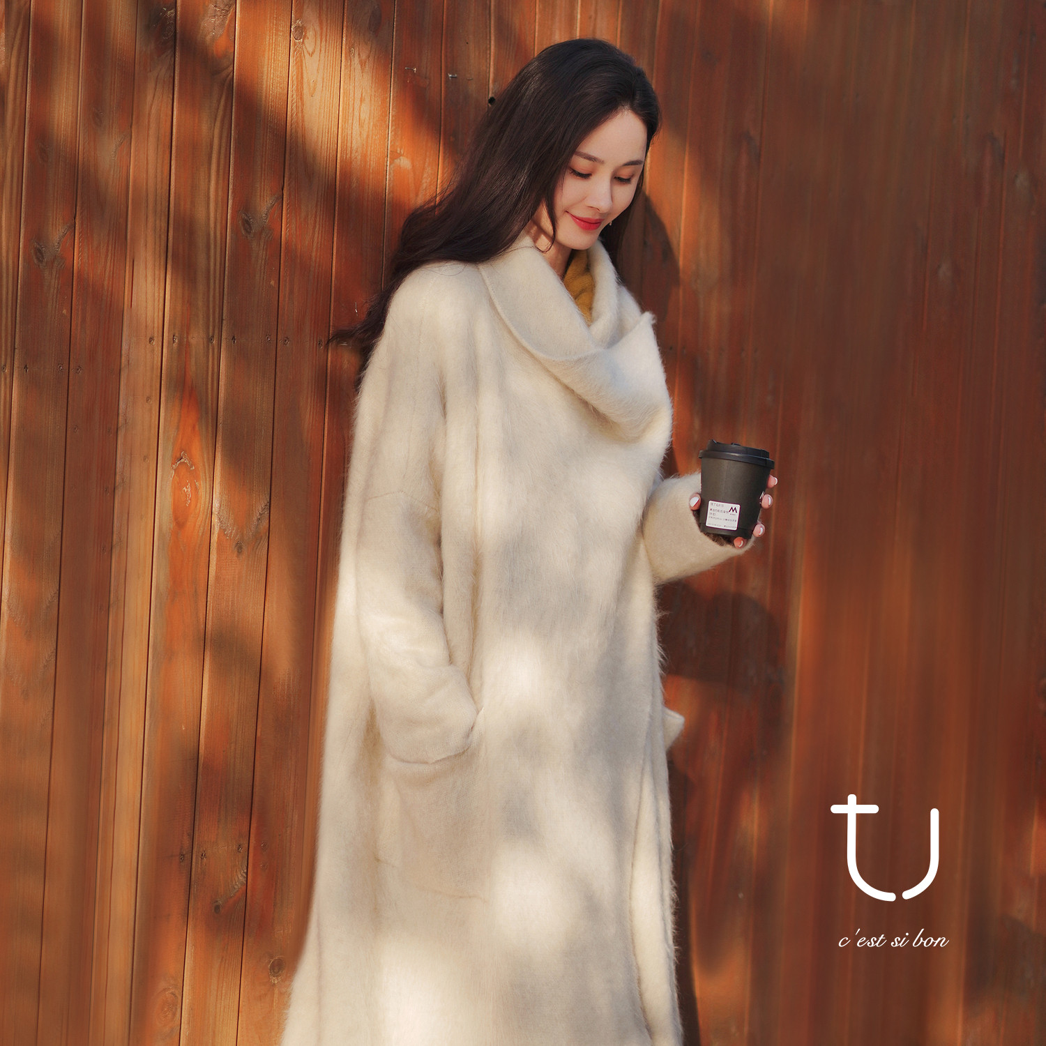 TU女装 獨家重工加厚牦牛绒拉绒松弛感宽松廓形冬季大衣外套