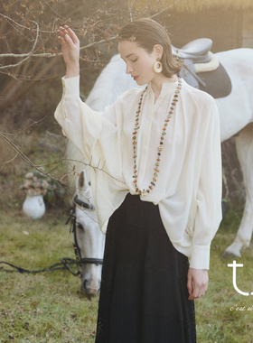 TU遥光驻庭 立领蝙蝠袖羊毛衬衫上衣26年春季新款松弛感宽松衬衣