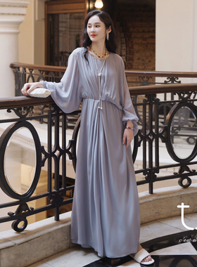 TU女 琉绫 真丝不对称连衣裙2026年春夏新款琥珀流光桑蚕丝长裙子