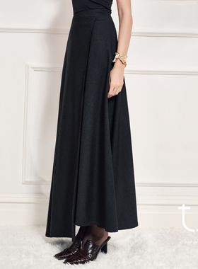 TU女装 几何漫想 羊毛不对称半身裙26年春新款格雷灰A字大摆裙子