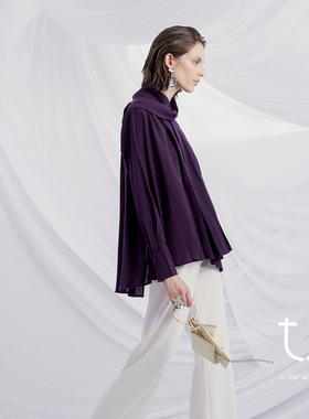 TU女装超细羊毛雕塑感不对称衬衫上衣2026年春新款气质慵懒风衬衣