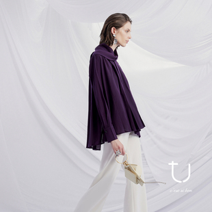 气质慵懒风衬衣 上衣2025年冬新款 TU女装 超细羊毛雕塑感不对称衬衫