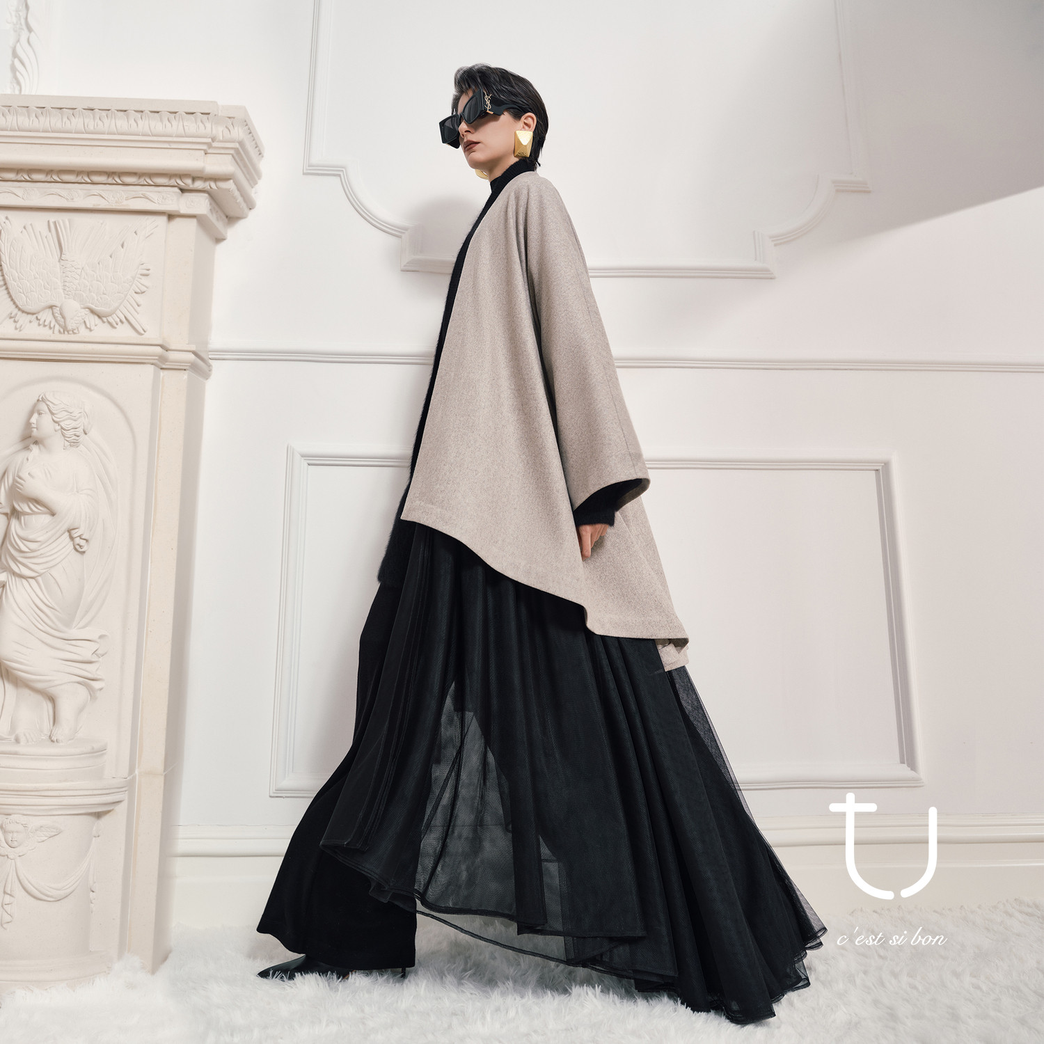 TU女装 柔砂漫境 针织羊毛拼接外套26年春新款复古老钱风阔形风衣,女装/女士精品,风衣,淘宝优惠券,粉丝福利购,淘宝优惠卷