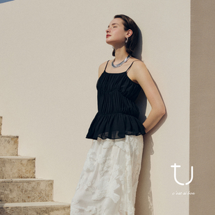 真丝松弛感慵懒显瘦背心 新款 TU法式 方领桑蚕丝吊带上衣2026夏季