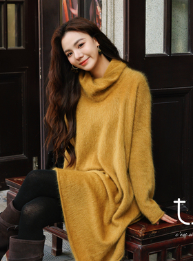 TU女装 奥黛庄园 牦牛绒拉绒荡领针织毛衣慵懒风内搭打底上衣