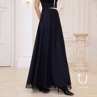 TU女装 梅赫绅调 羊毛高腰半身裙26年春新款不A字蕾丝伞裙长裙子