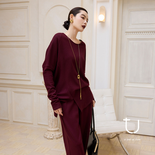 新款 TU女装 内搭打底2025年冬季 羊毛衫 设计感t恤百搭上衣 圆领长袖