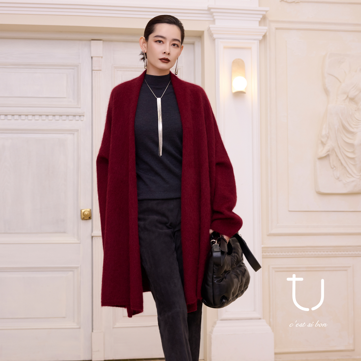 TU女装100牦牛绒拉绒松弛感外套