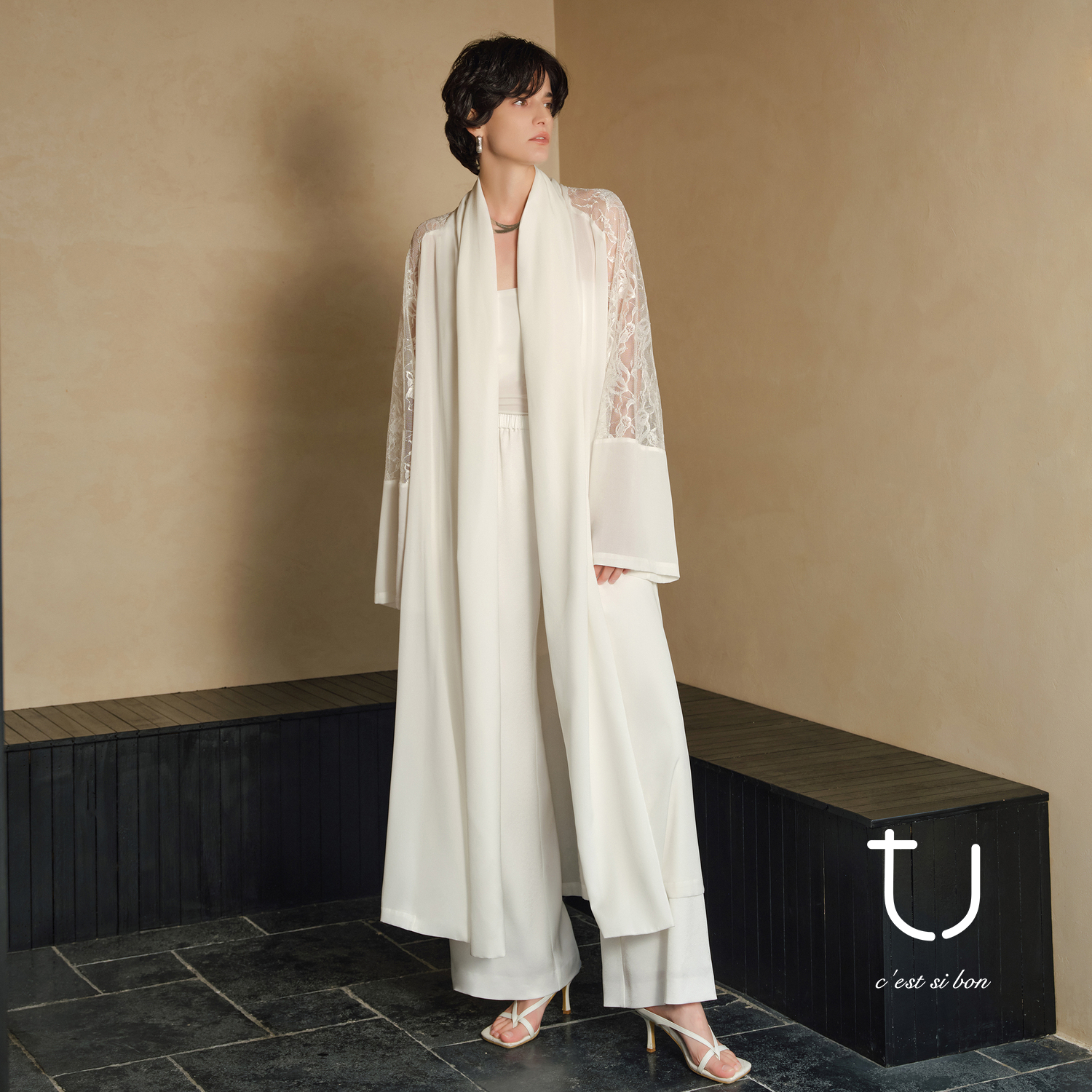 TU女装优雅开衫桑蚕丝蕾丝衬衫