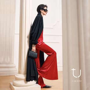 25冬新显瘦微喇裤 TU女装 喇叭休闲裤 醋酸丝绒高腰修身 子 夜境凝曜