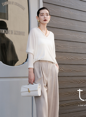 TU女装 裸感V领智感蝙蝠袖上衣2026年春新百搭松弛阔版针织衫