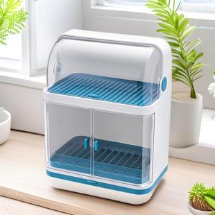 碗筷收纳盒厨房双层碗架带盖放餐具 碗碟盘沥水置物架塑料碗柜 装