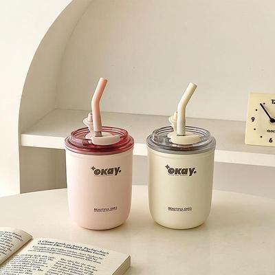 高颜值女保温杯简约带吸管咖啡杯家用户外便携水杯马克杯保温水杯