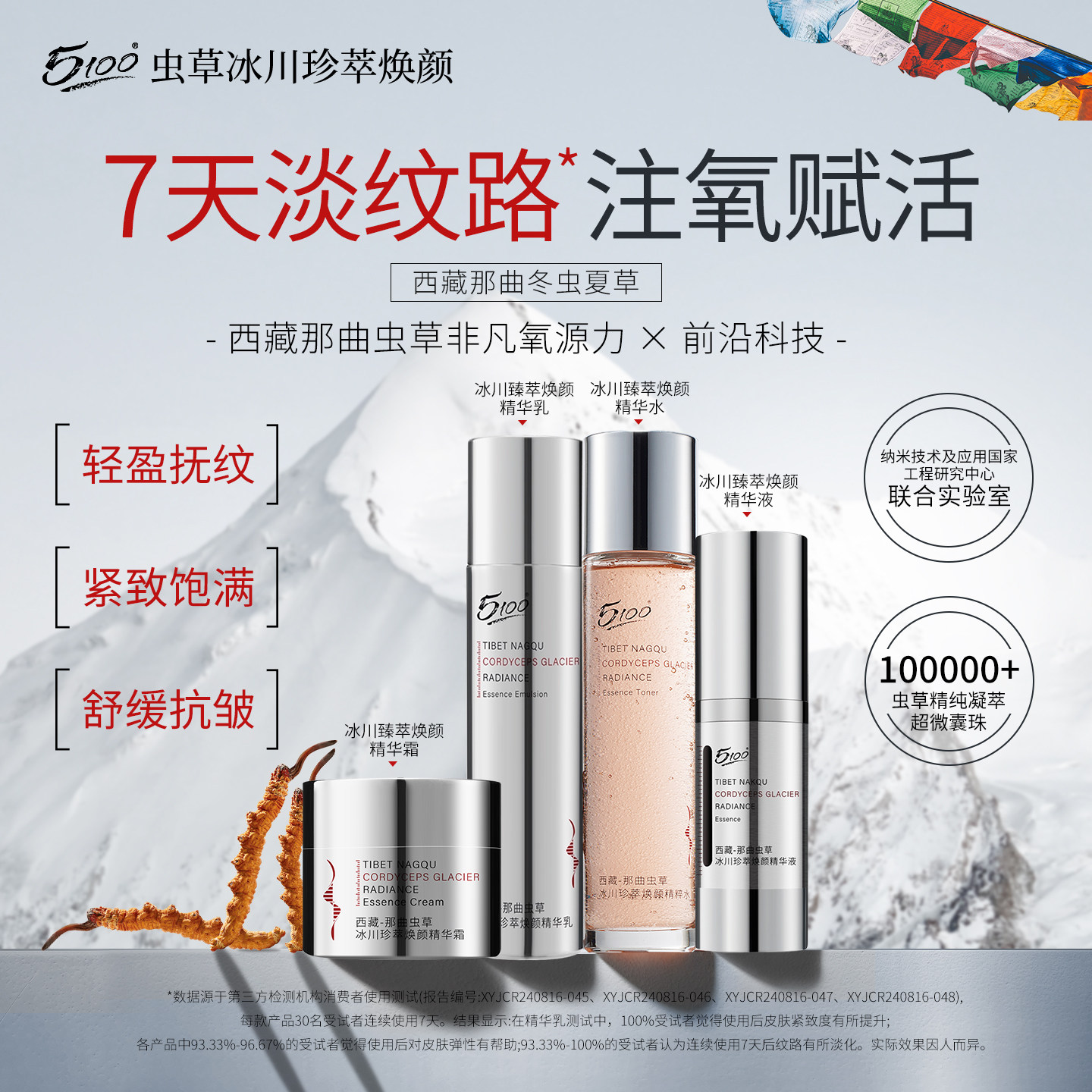 【5100】虫草冰川珍萃焕颜保湿抗皱紧致水乳霜精华液秋冬护肤试用