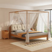 实木床双人床现代简约1.5米架子床可挂蚊帐防蚊虫主卧1.2米单人床