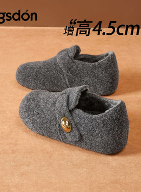 奥古狮登品牌官方正品灰色加绒勃肯鞋女2026新款秋冬季厚底全包一