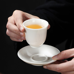 德化羊脂玉白瓷茶杯垫杯托家用陶瓷小茶托主人杯套组雕刻礼品
