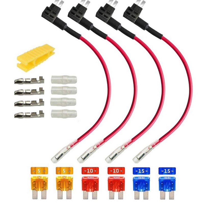 4pcs12v24v窄脚电路微型接头带线束的刀式保险丝座和保险丝拔取器