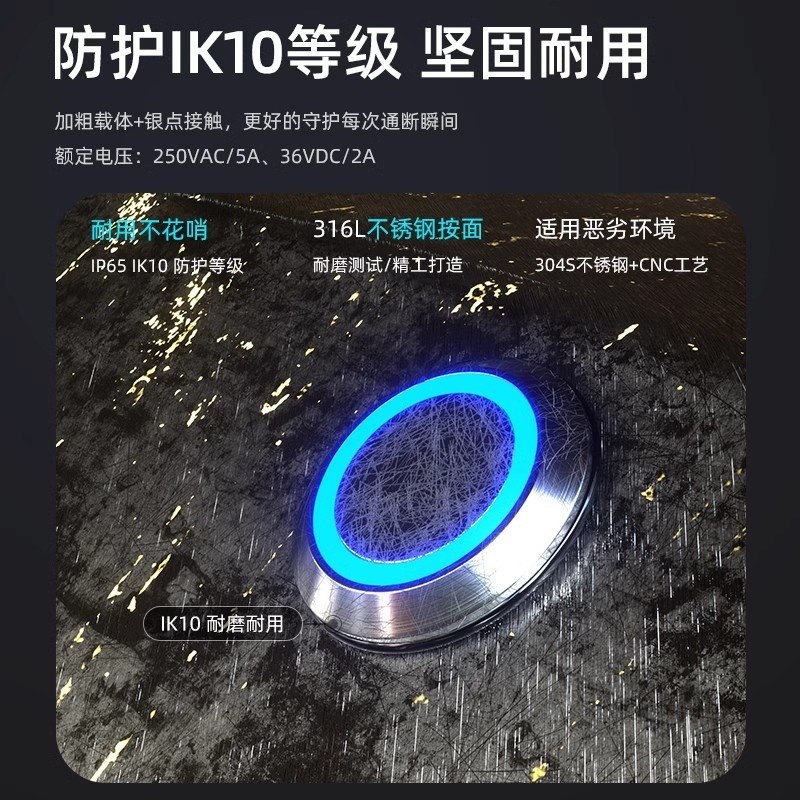 大和25MM金属按钮不锈钢自锁式带灯LED灯汽车改装电源开关24v220V
