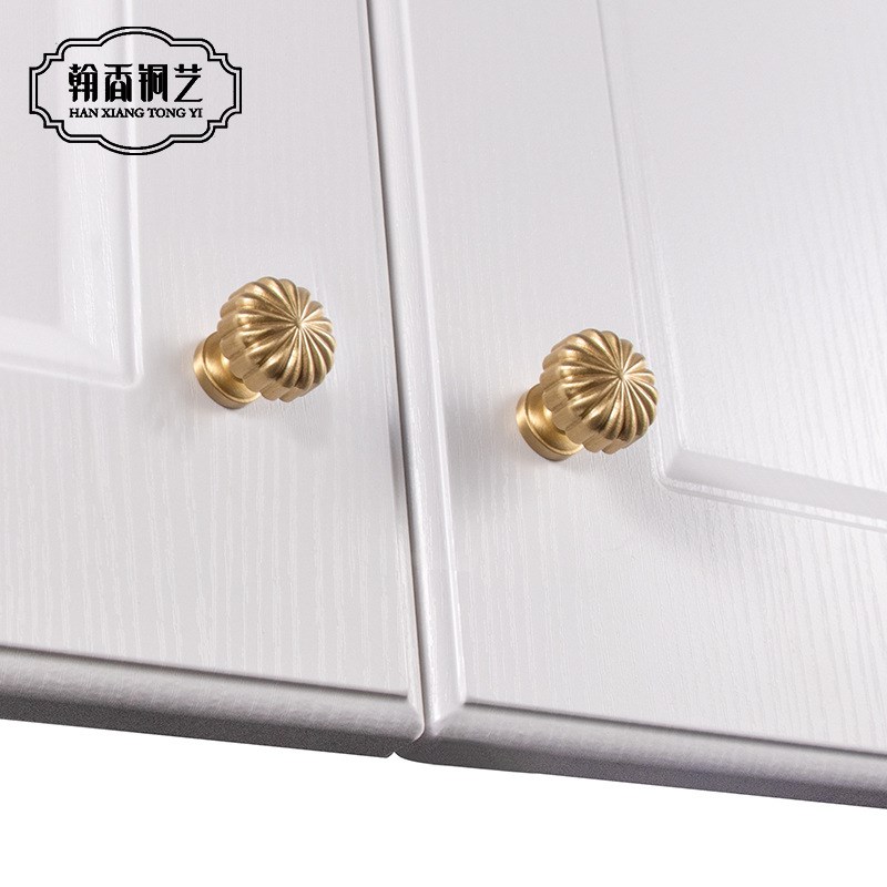翰香简约明装纯黄铜实心拉手橱柜柜门抽屉衣柜金色复古轻奢铜把手