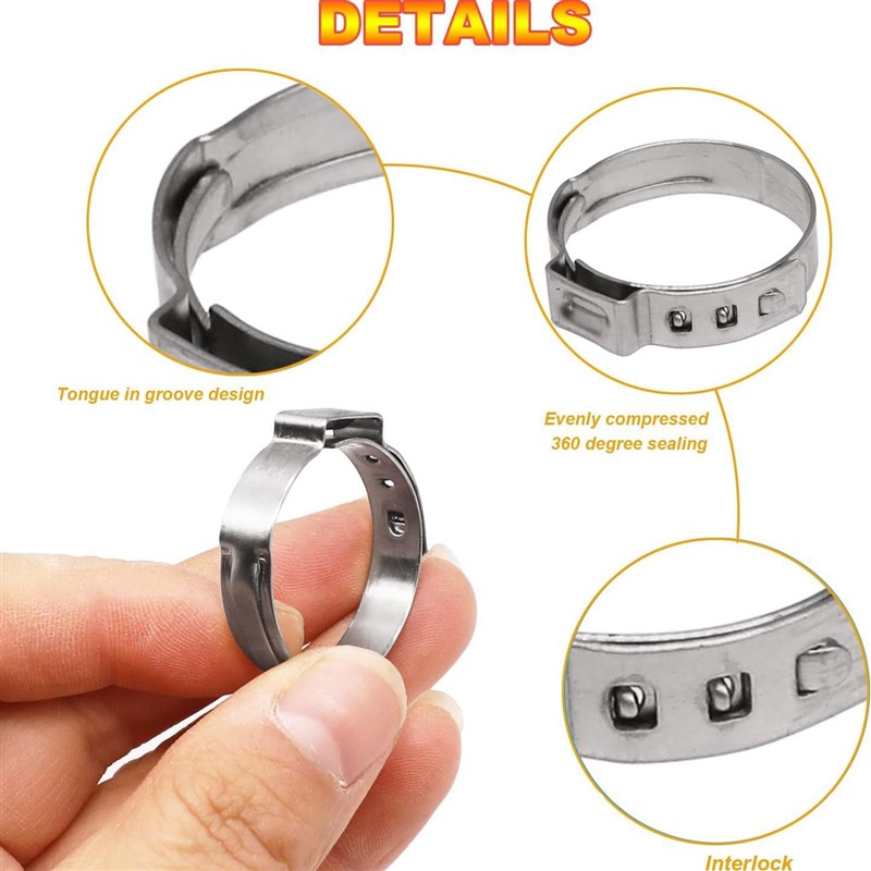 跨境 100PCS 盒装 5种尺寸/304不锈钢喉箍卡箍抱箍单耳软管夹