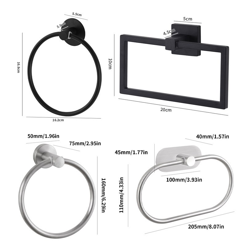 不锈钢毛巾环浴室卫生间免打孔毛巾挂环浴室免钉椭圆形毛巾架