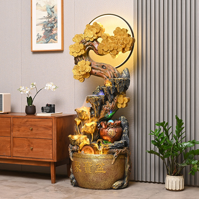 假山聚宝盆流水摆件循环水开业礼物摆件摇钱树客厅电视柜招财风水